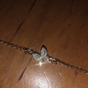 Women Gold Tone Delicate Insect CZ Butterfly Ankle Bracelet 10 Inches Adjustable